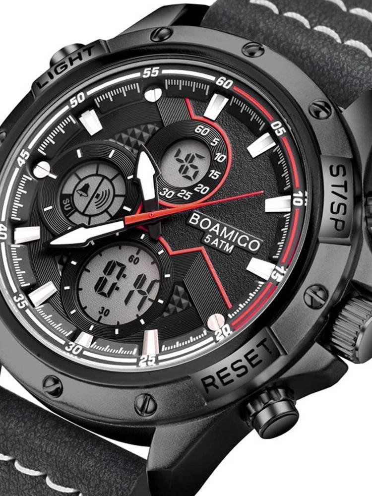 BOAMIGO F546 Reloj digital de moda para hombre Fecha Semana Pantalla Cronógrafo luz LED Reloj deportivo dual Pantalla