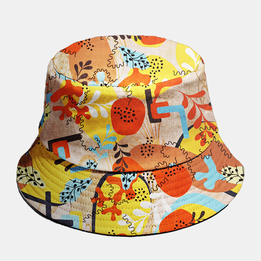 Superposición de algodón unisex Floral Patrón Cubo de sombrilla informal de moda ajustable Sombrero