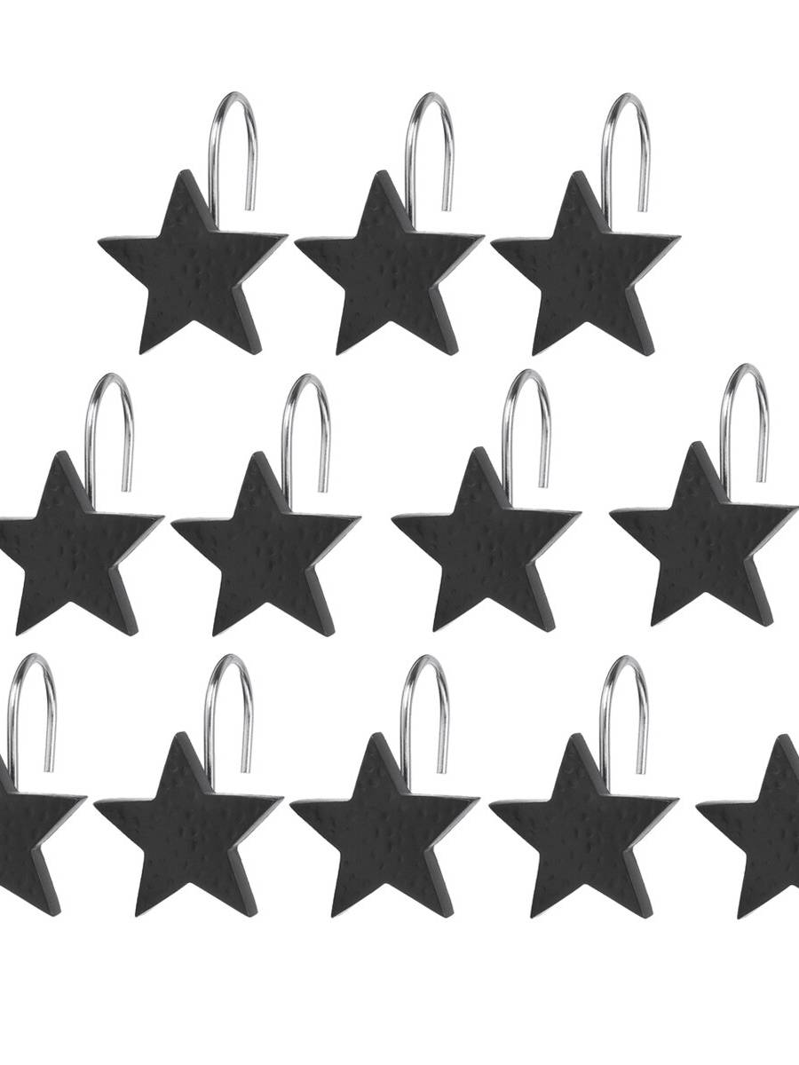 12 piezas de ganchos de cortina de ducha de estrella negra gancho colgante Cuarto de baño decoración