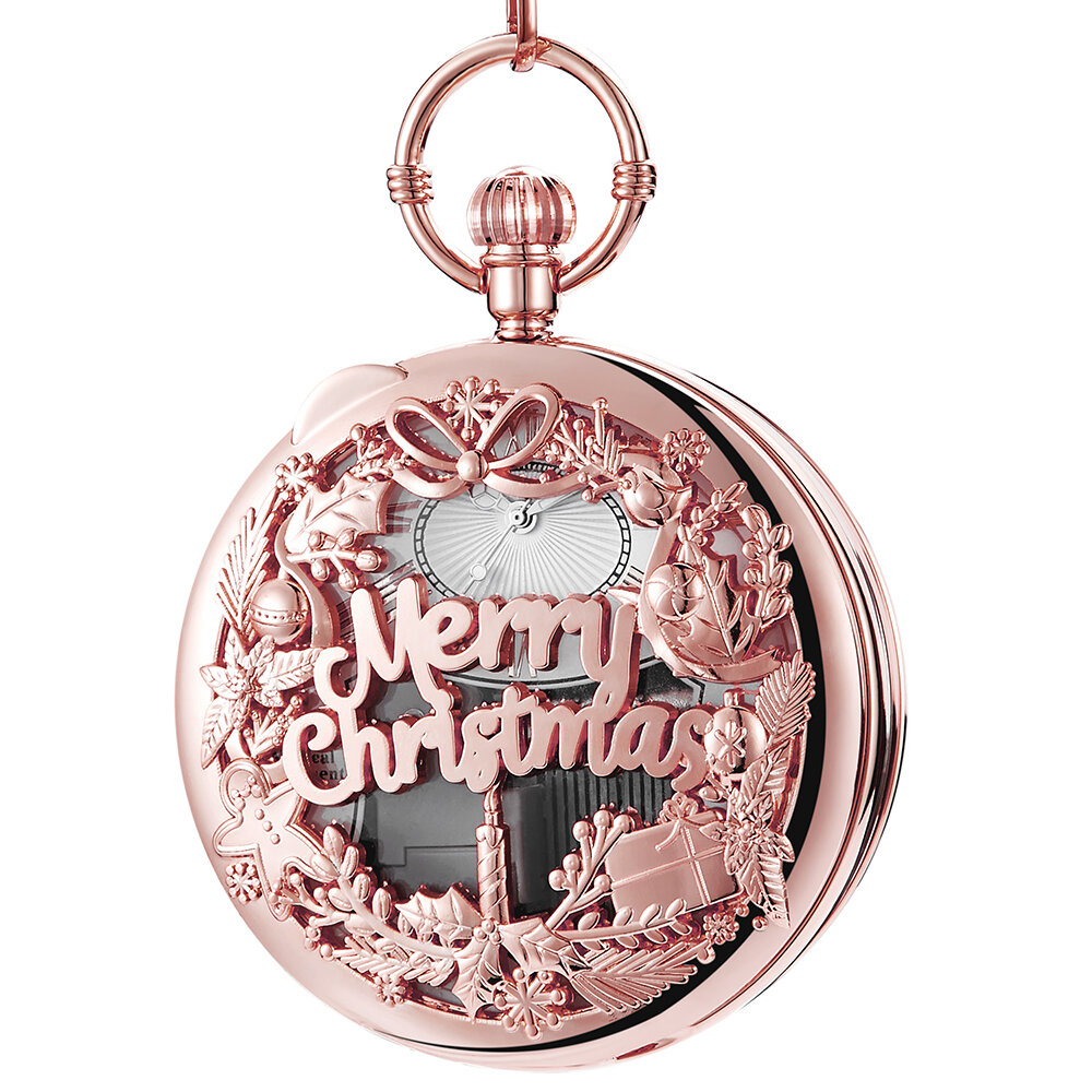 Moda Feliz Navidad Palabra Música Caja Reproductor de música Reloj de bolsillo Metal vendimia Reloj de cuarzo