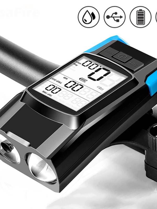 Velocímetro de bicicleta BIKIGHT 3 en 1 inalámbrico USB recargable doble T6 LED Luz de bicicleta Computadora de biciclet