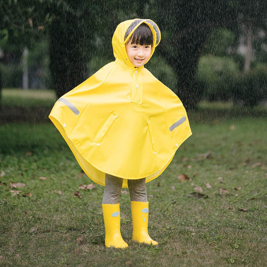 Séptimo capa para niños Impermeable para niños y niñas Impermeable Poncho con 3M Tira reflectante para niños Capa de llu