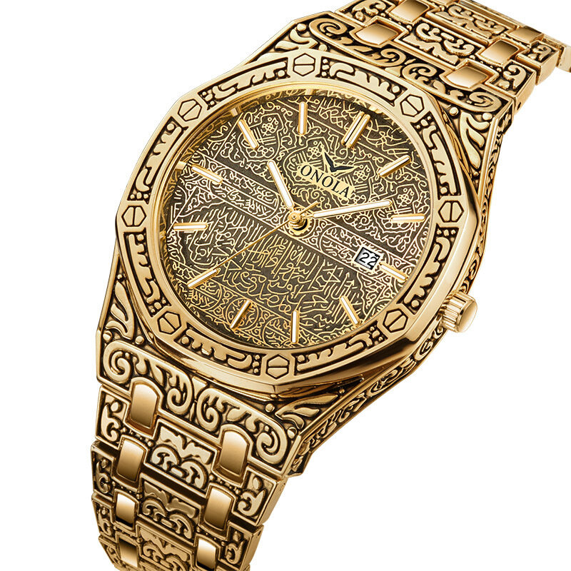 ONOLA ON3808 Reloj de moda para hombre Fecha Pantalla Correa de acero inoxidable Impermeable Reloj de cuarzo de negocios