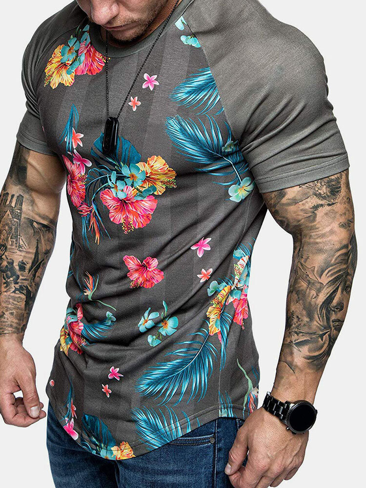 Mangas raglán con estampado floral para hombre Aptitud Camisetas de manga corta de entrenamiento