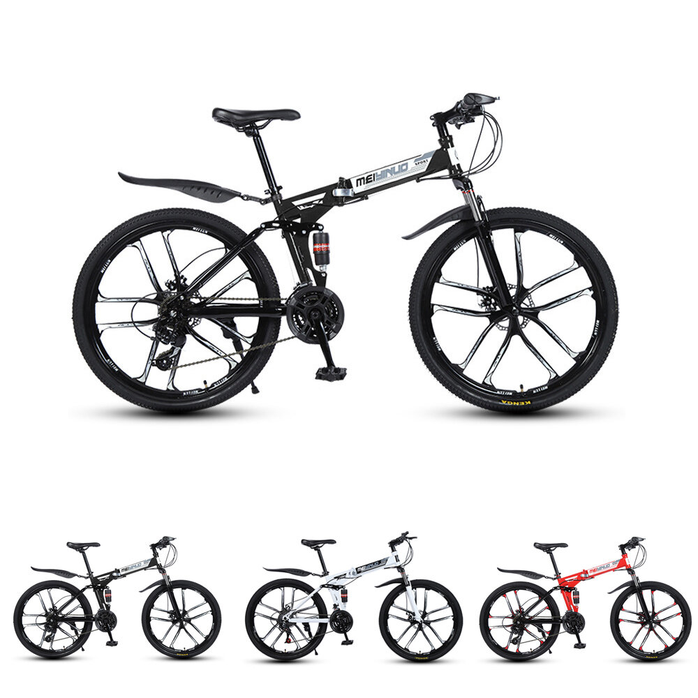 MYNUO 26 Inch Bicicleta de montaña plegable de 21 velocidades Ruedas de 10 hojas Frenos de doble disco Amortiguador Bici