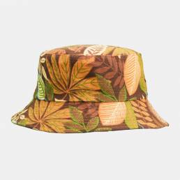 Árbol de algodón de doble cara unisex Hoja Patrón al aire libre Cubo de sombrilla informal Sombrero