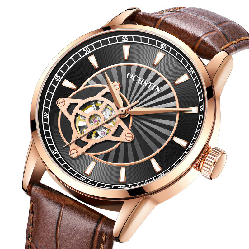 OCHSTIN 62001C Business Style Piel Genuina Banda Reloj de pulsera para hombre Ultra Thin Automatic Mecánico Reloj