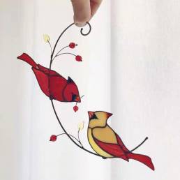 Jardín al aire libre hueco pájaro rojo vidriera decoración de la pared del hogar ventana accesorios para colgar regalo c