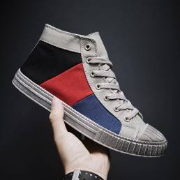 Hombre Colorblock Canvas High Top Lace Up Sports Casual Trainers