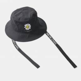 Unisex girasol letra impresa Patrón Casual anudable al aire libre Cubo de sombrilla de moda Sombrero