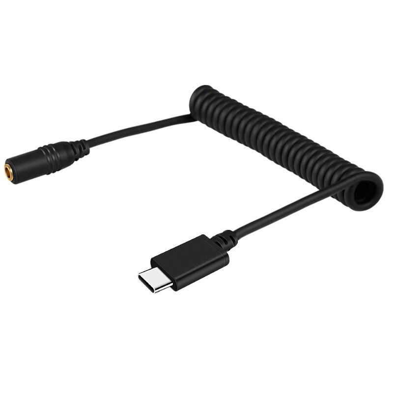 PULUZ PU512 3.5mm TRRS Hembra a Type-C USB-C Macho Live Micrófono Adaptador de audio Cable en espiral de resorte para DJ