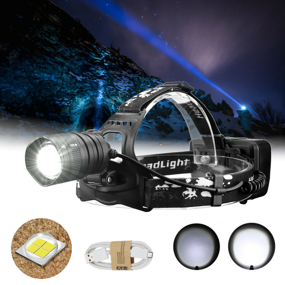 XANES XHP50 800LM LED Linterna frontal USB recargable Antorcha con zoom Lámpara Linterna para ciclismo cámping pesca