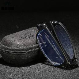 Hombres Portátil Rectangular Marco Completo Plegable Moda Anti-Azul Presbicia Gafas Lectura Gafas Con Cremallera Caja