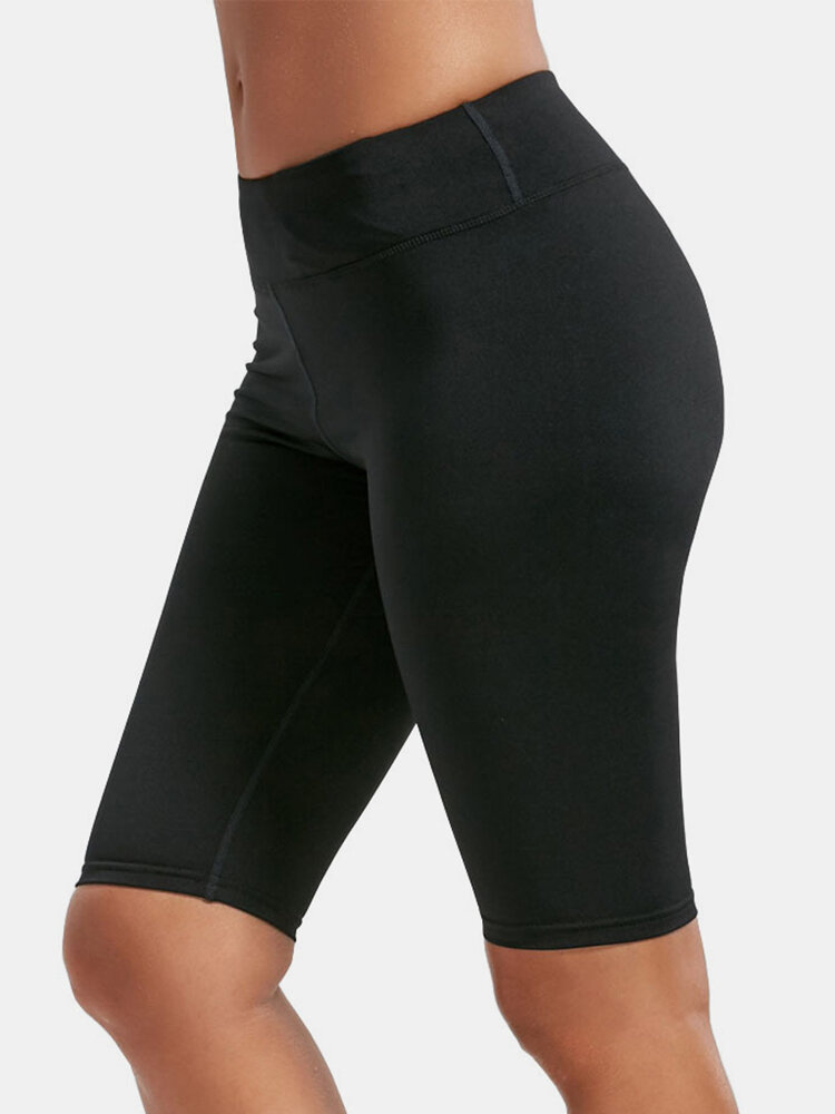 Color sólido Mujer Seco rápidamente pantalones cortos de motociclista de cintura alta para correr Yoga