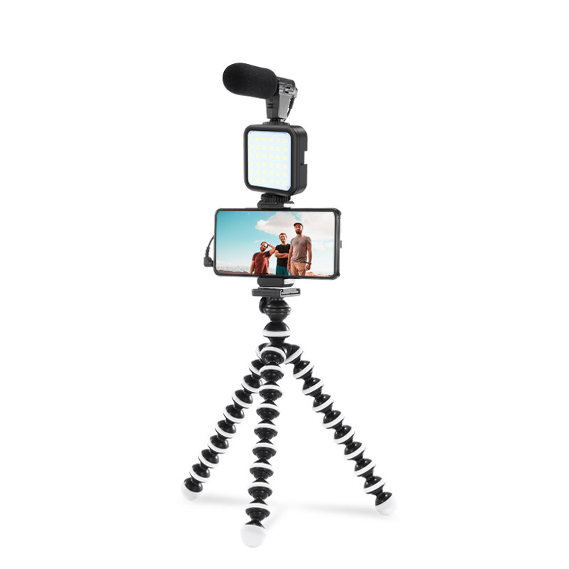 Bakeey KIT-03LM Kits de fotografía profesional para vlog con micrófono Flexible trípode Clip para soporte para teléfono
