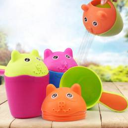 Vvcare BC-K58 Plastic Baby Kids Cute Gato Taza de champú Colorful Taza de ducha de baño Cabeza de lavado para bebés