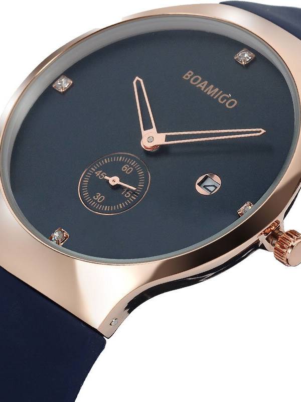 BOAMIGO 5013 Ultra Thin Date Pantalla Reloj de pulsera para hombre Relojes de cuarzo de moda