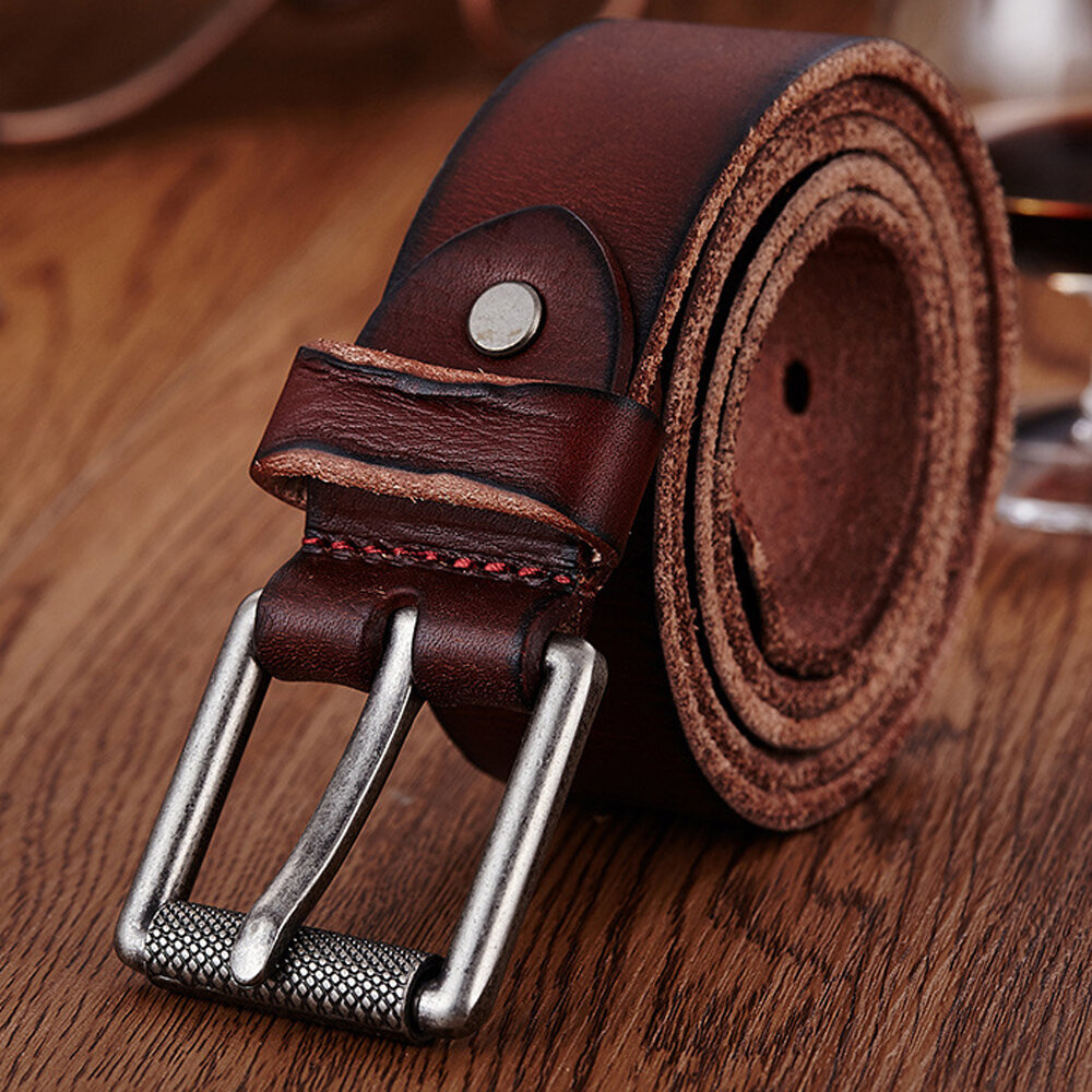 Hombres de cuero genuino Cinturón Cintura casual Correa de cintura Pin liso Retro Cinturón