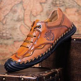 Menico Hombres Retro Estilo Británico Cómodo Cuero de Microfibra Soft Zapatos Casuales Cosidos a Mano