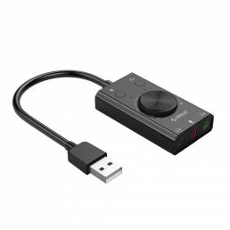 ORICO 2 en 1 3 puertos de salida 3.5mm Jack de audio USB portátil Tarjeta de sonido externa Micrófono Volumen ajustable