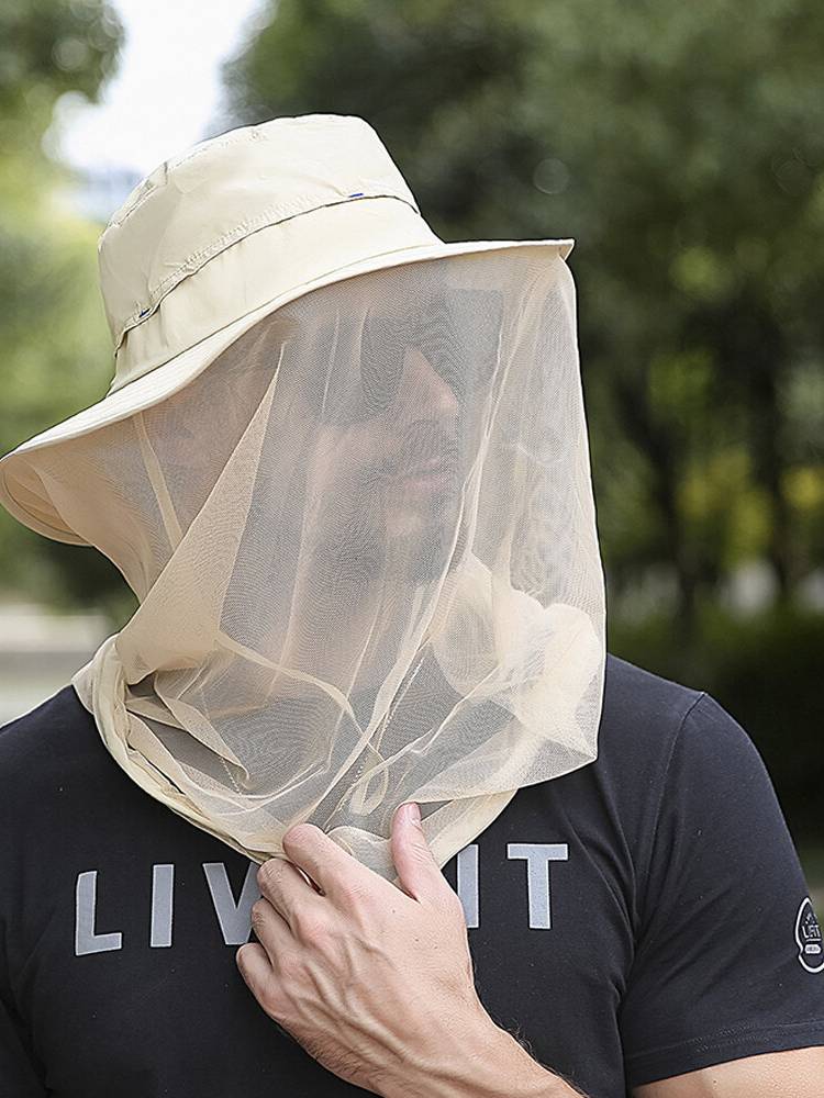 Verano al aire libre Impermeable Cubierta de protección Cara Gasa a prueba de insectos Senderismo pesca Sombrero