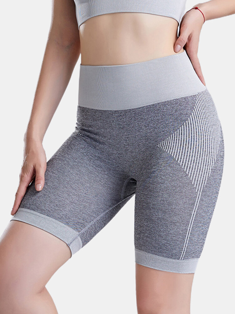 Pantalones cortos de deporte de cintura alta de color sólido seco para mujer
