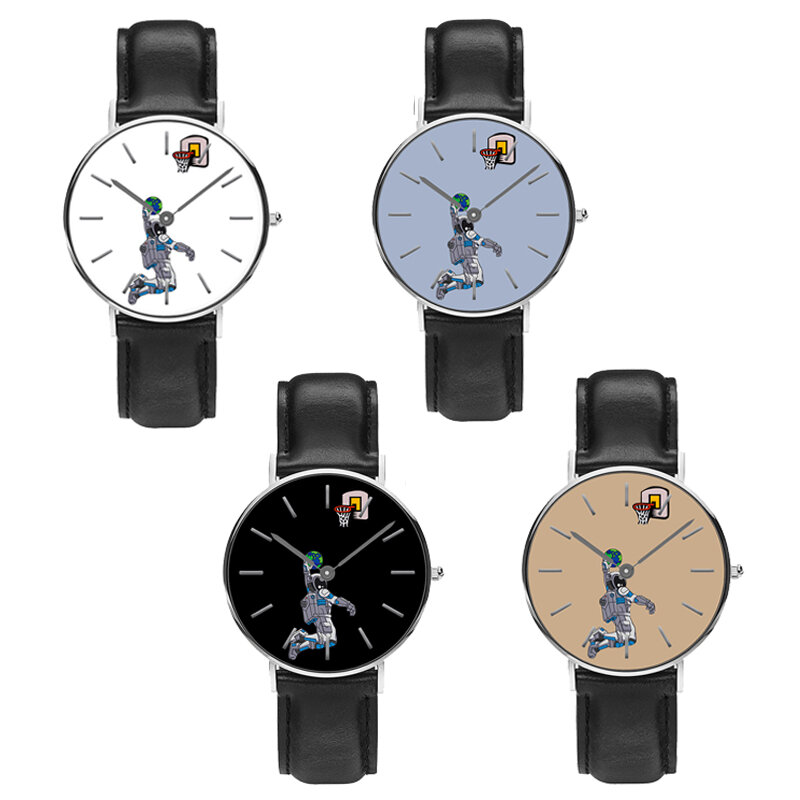 Reloj de hombre de estilo casual con estampado de astronauta de dibujos animados y correa de cuero PU Reloj Relojes de c