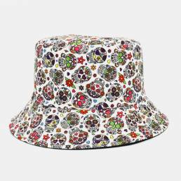 Algodón unisex Cráneo Estampado de flores Patrón al aire libre Cubo de sombrilla informal Sombrero