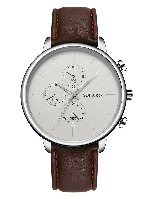 YOLAKO Casual Style Leather Strap Fahsion Hombres Reloj de negocios Reloj de cuarzo