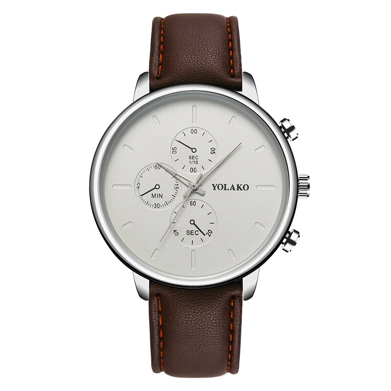 YOLAKO Casual Style Leather Strap Fahsion Hombres Reloj de negocios Reloj de cuarzo