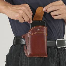 Hombre Piel Genuina Retro 5.3 Inch Teléfono pequeño Bolsa Color sólido Cinturón Bolsa Cintura Bolsa