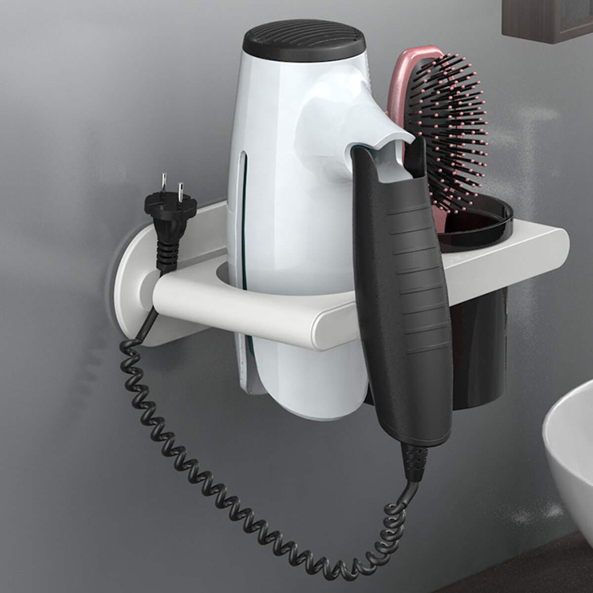 Soporte para peine para secador de pelo montado en la pared Cuarto de baño Organizador Accesorios de almacenamiento en r