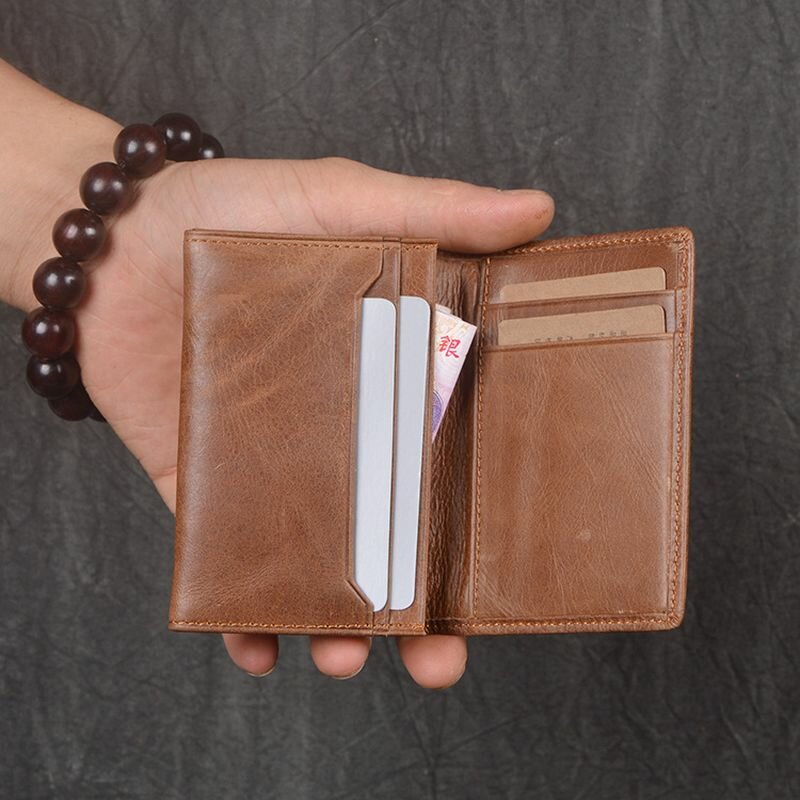 Hombres Piel Genuina Multi-slot Business Retro Easy Carry Short Card Holder Wallet