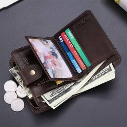 Hombres Piel Genuina Multifunción vendimia Ranuras para tarjetas múltiples RFID Portatarjetas antirrobo Clips para diner