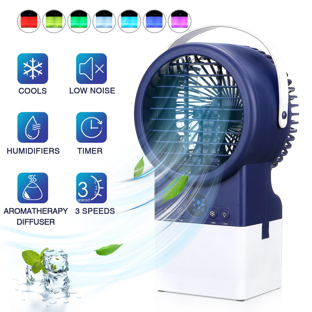 IPRee® Aire acondicionado ajustable 4 en 1 de 3 velocidades niebla Purificador Humidificador Ventilador Refrigerador de