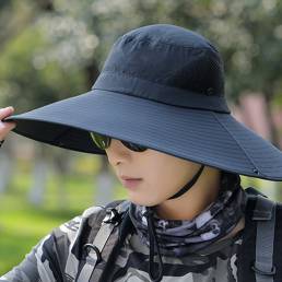 Hombres Verano UV Protección Wild Big Brim 15 Centímetros Visor Ajustable Sun Sombrero Cubo Sombrero Para pesca Montañis
