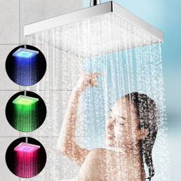 Baño LED Cabezal de ducha tipo lluvia Cabezal de ducha de alta presión Temperatura que cambia de color RGB Sensor Cabeza